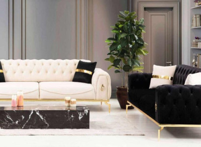 Sofagarnitur Luxus Chesterfield Sitzgruppe Dreisitzer Schwarz 3+3 Sitz